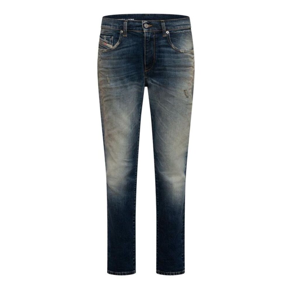 Diesel Mens 2019 D-Strukt Denim Distressed Slim Jeans / Blue Denim
